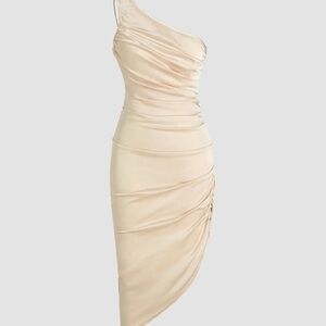 Cider Asymmetrical One-Shoulder Dress in Cream